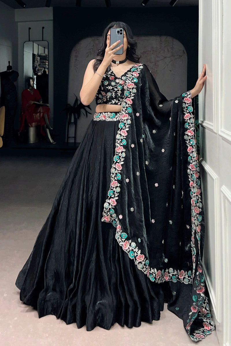 glamorous black lehenga for party