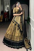 gold color kalamkari print lehenga for wedding 