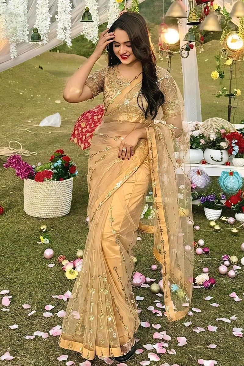 gold color saree for party wear