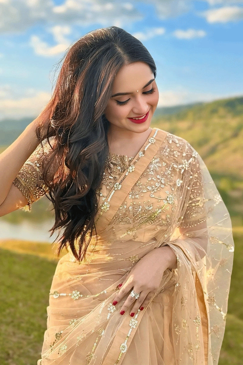 gold color saree for party wear