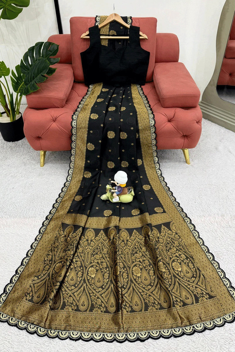 golden black saree for reception