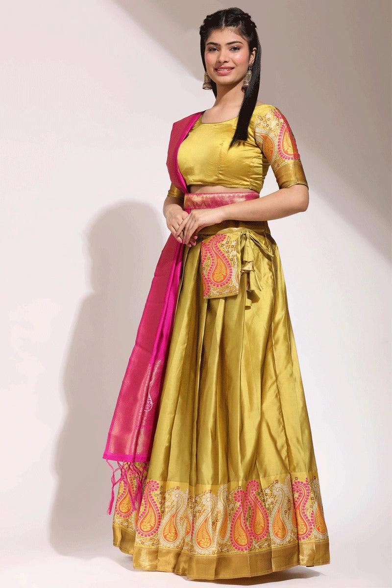 golden colour half saree for pongal