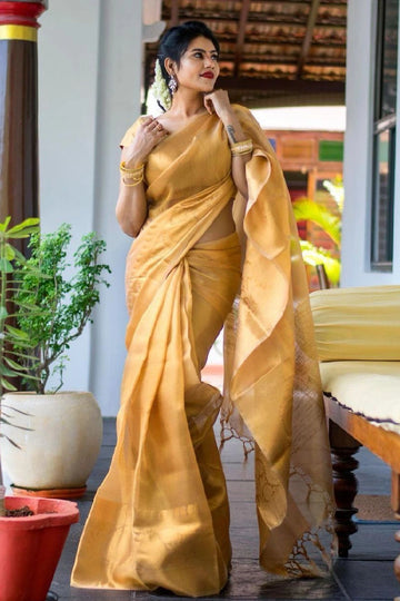 golden colour saree for onam festival