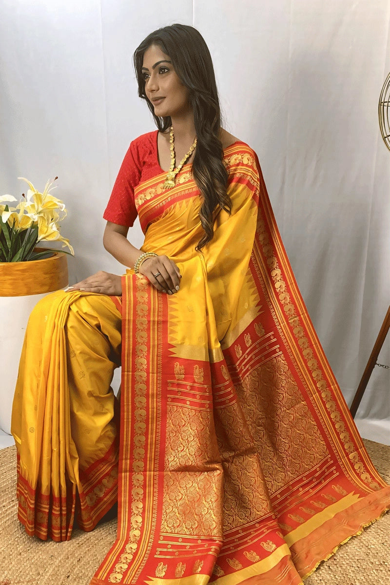 golden colour saree for pithi rasam