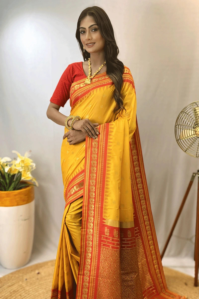 golden colour saree for pithi rasam