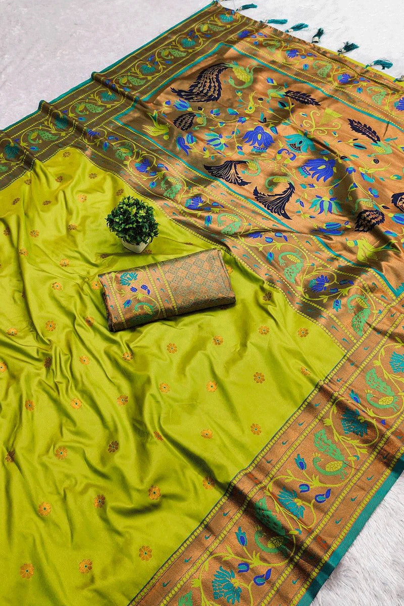 grass green paithani saree for wedding function