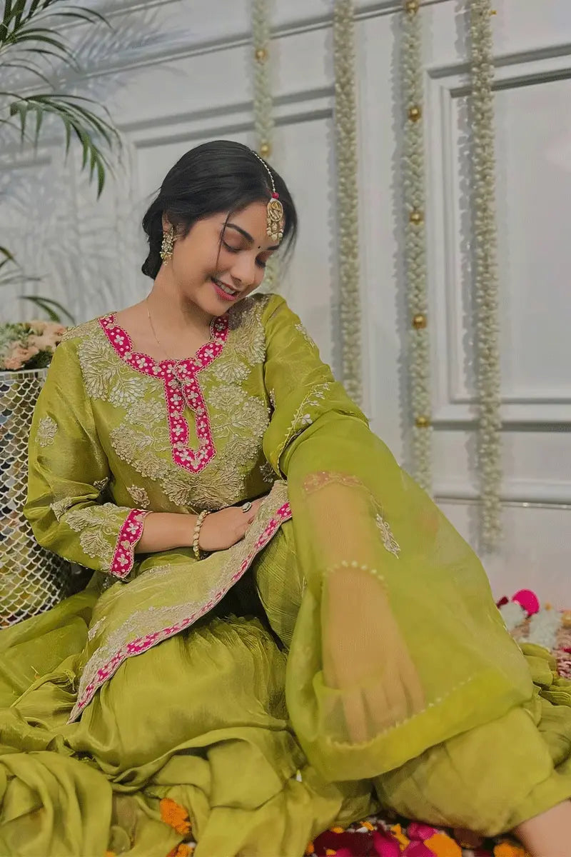 grass green sharara suit