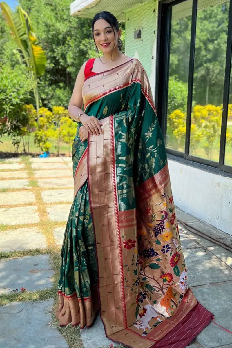 green paithani saree