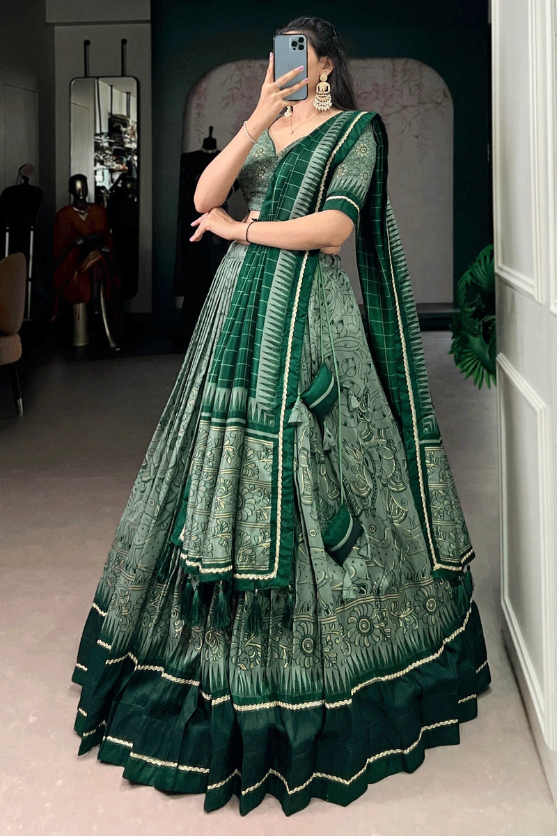 green color kalamkari lehenga 