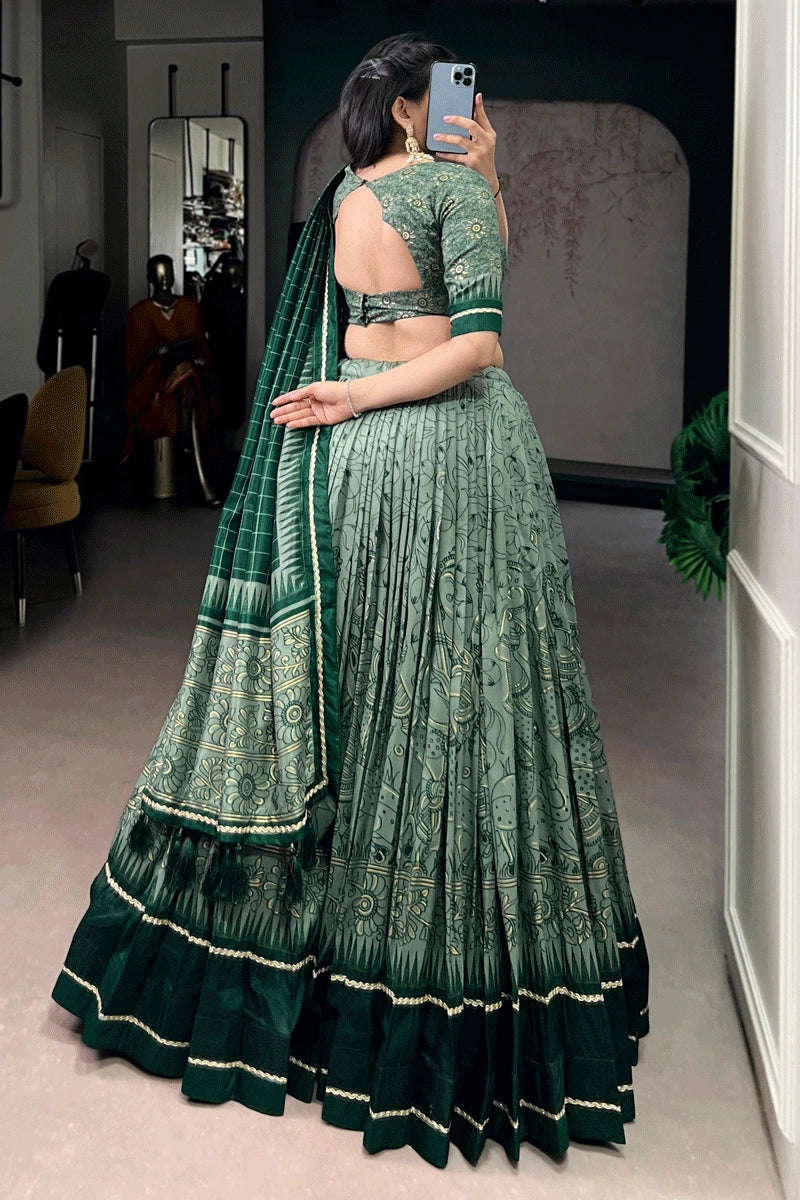 green color kalamkari lehenga for wedding 