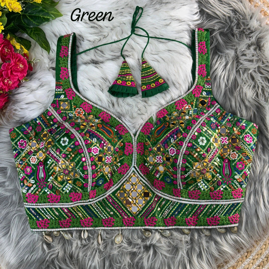 green colour ready to wear blouse for navratri