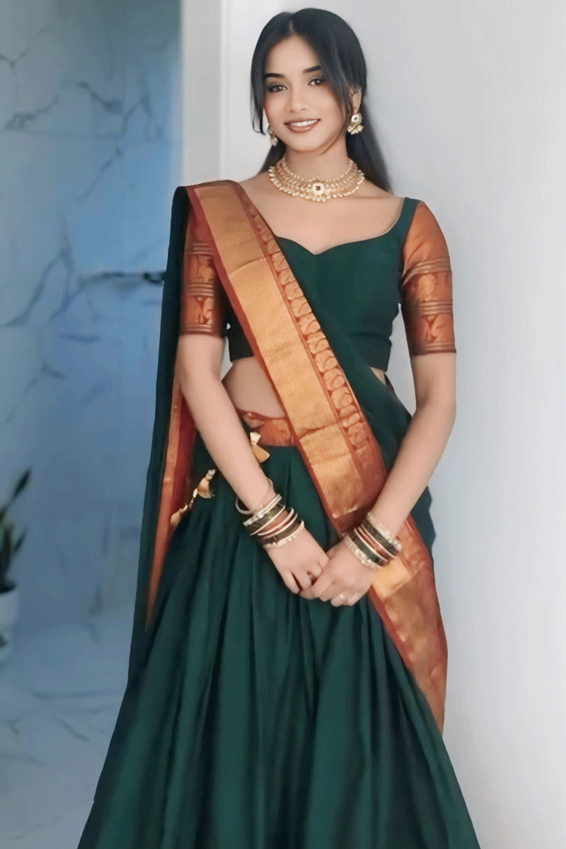 green half saree for pongal