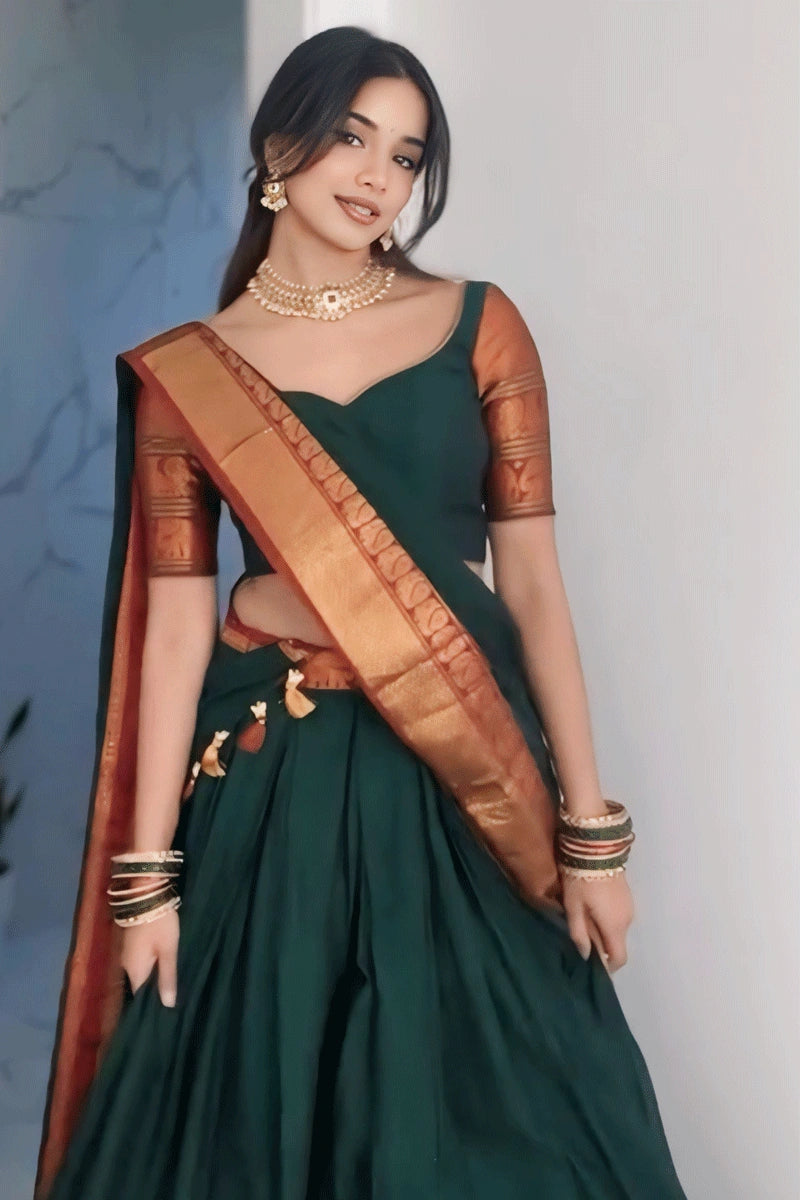 green half saree for pongal