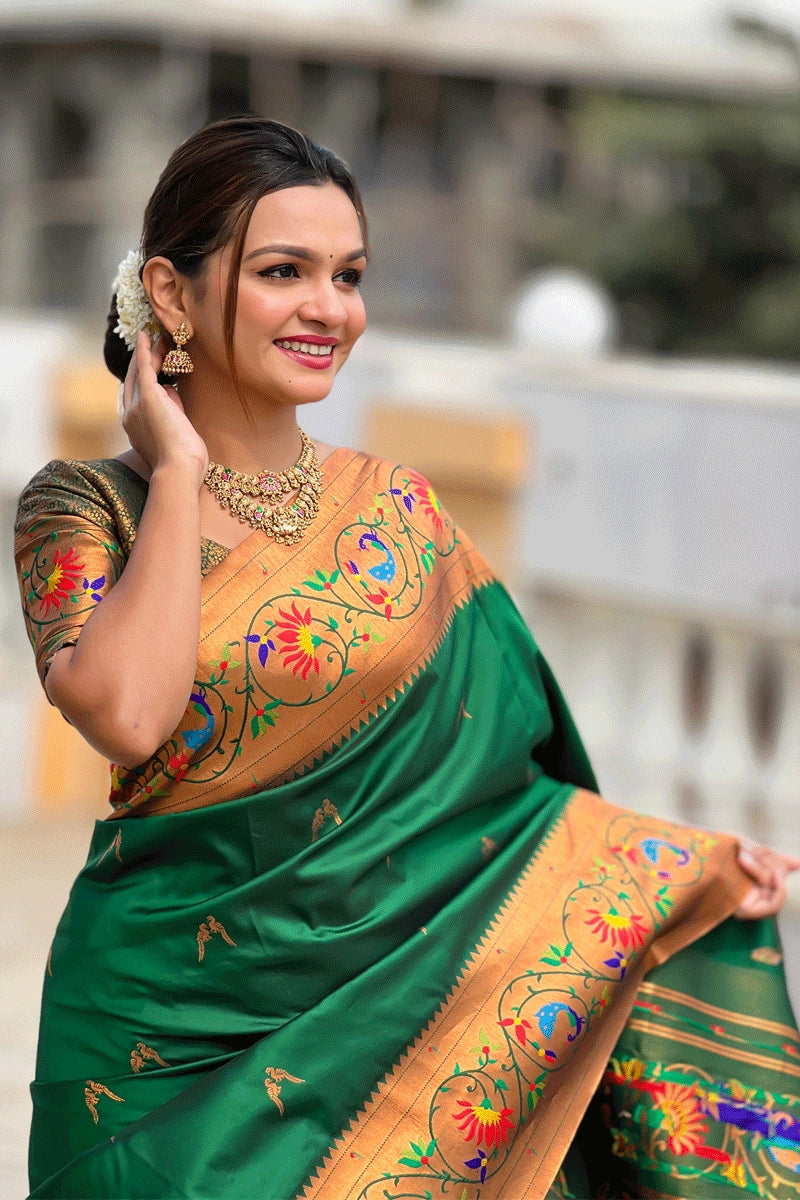 green  paithani saree 