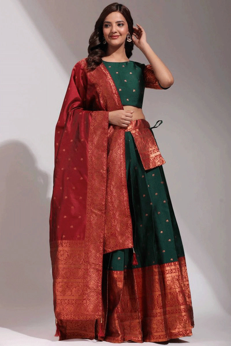 green and red half saree south india