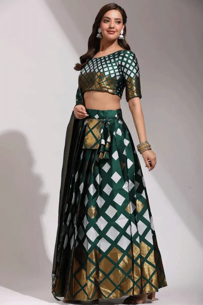 green half saree for women