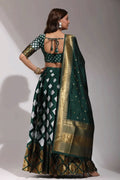 green half saree with fancy blouse