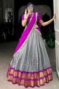 grey and pink half saree