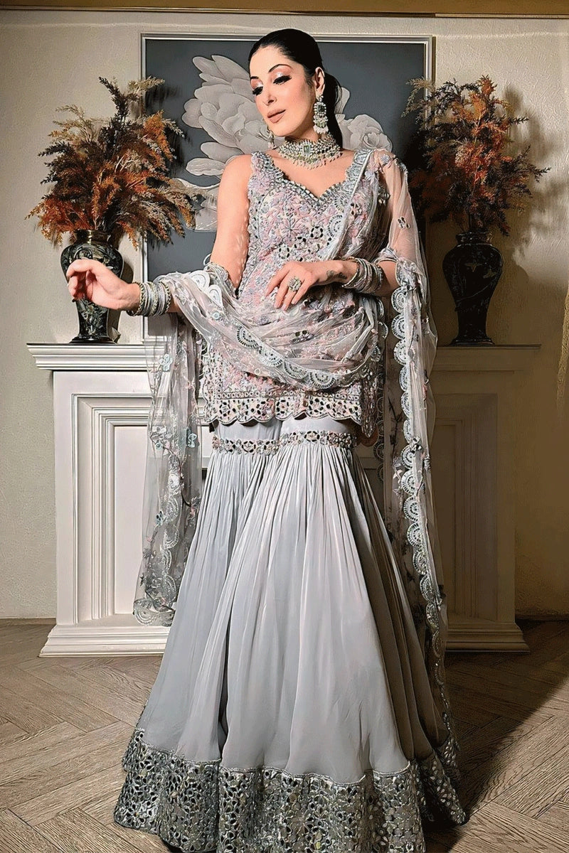 grey colour sharara suit fo diwali