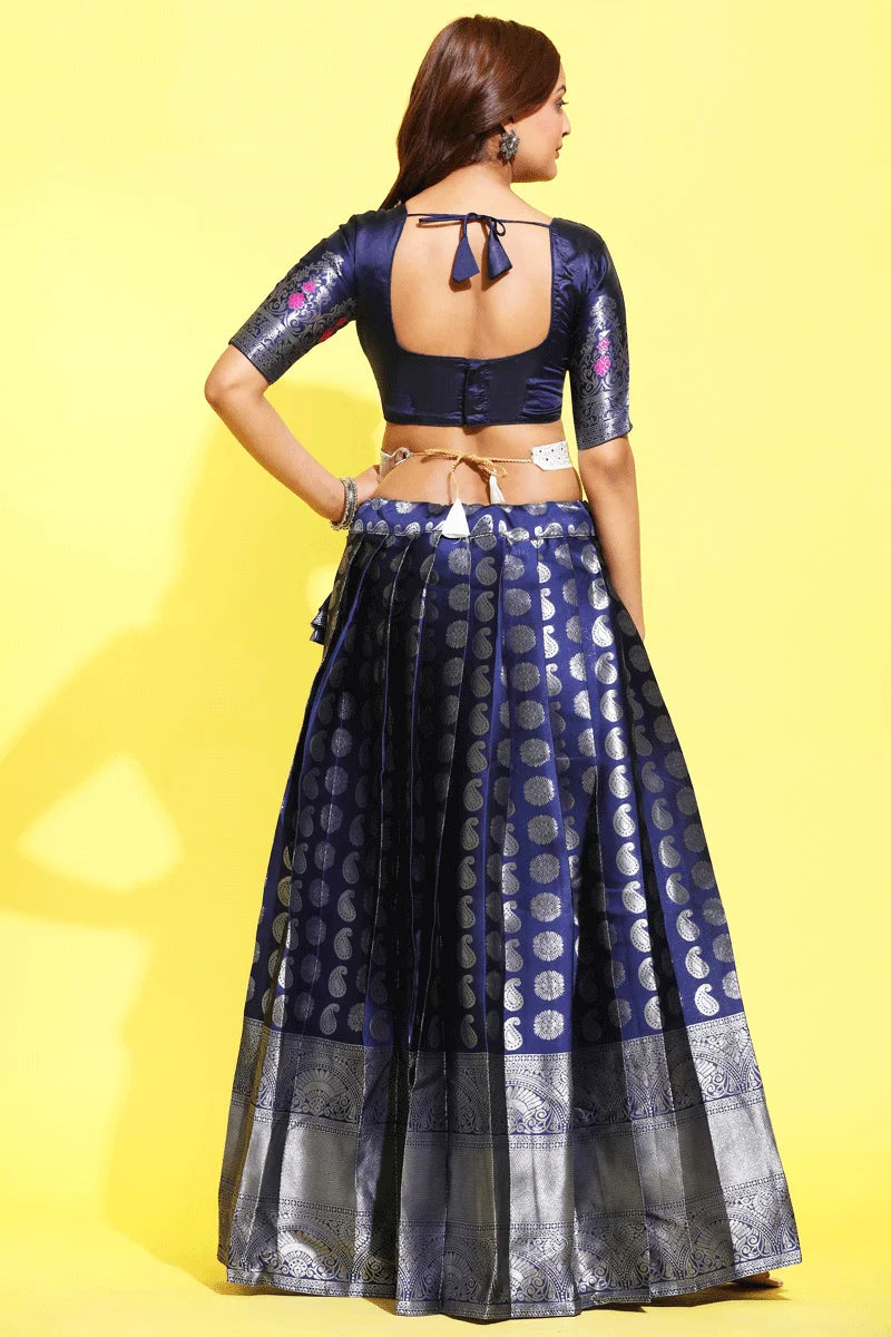 navy blue lehengha half saree