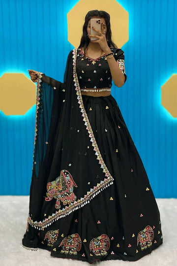 hathi work black chaniya choli for garba