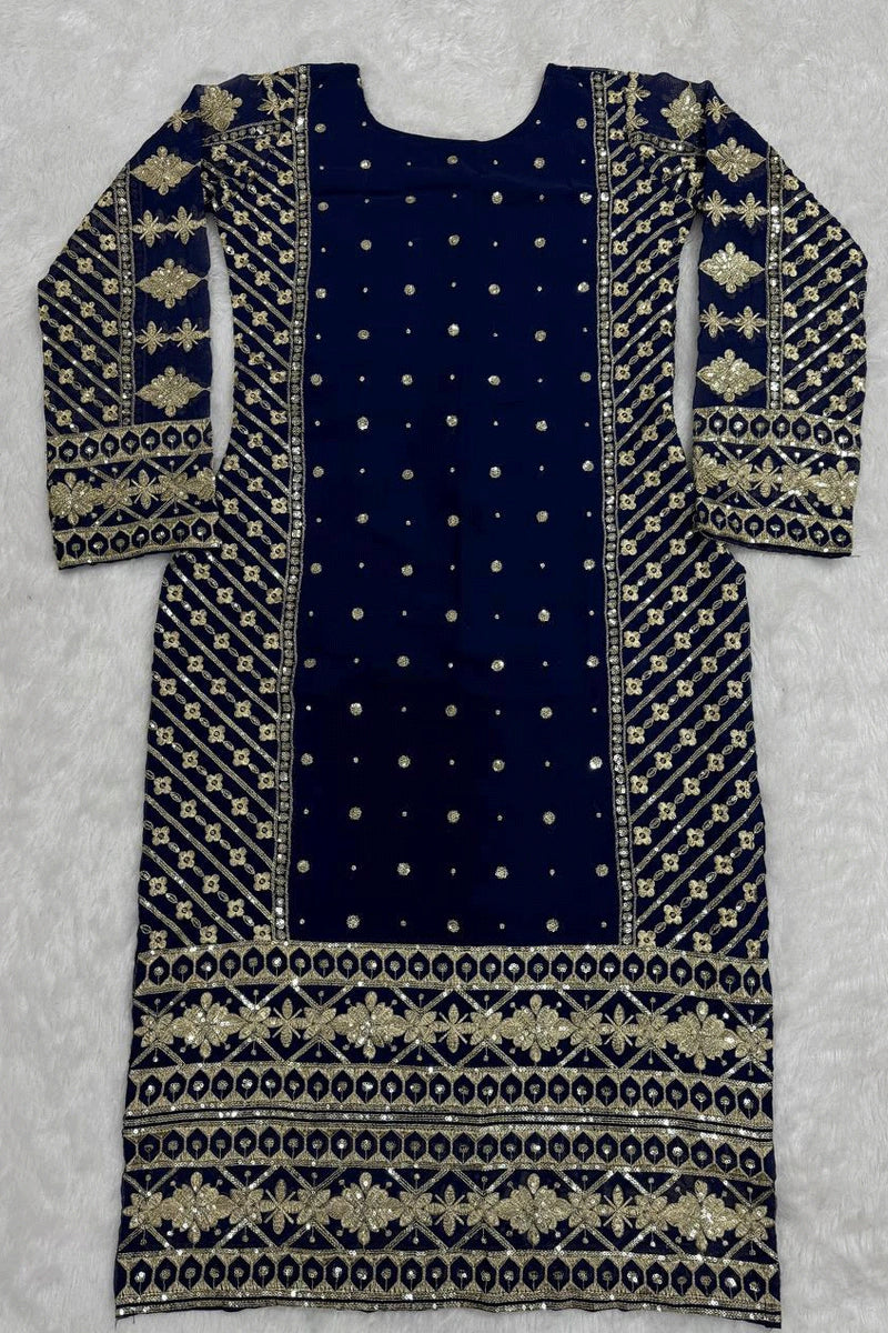 heavy embroidery navy blue dress 