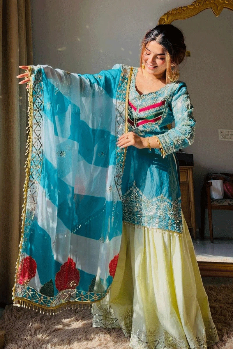 heavy embroidery sequin plazo dress