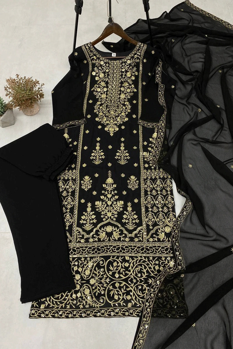 Heavy Embroidery Work Black Color Dress For Sangeet