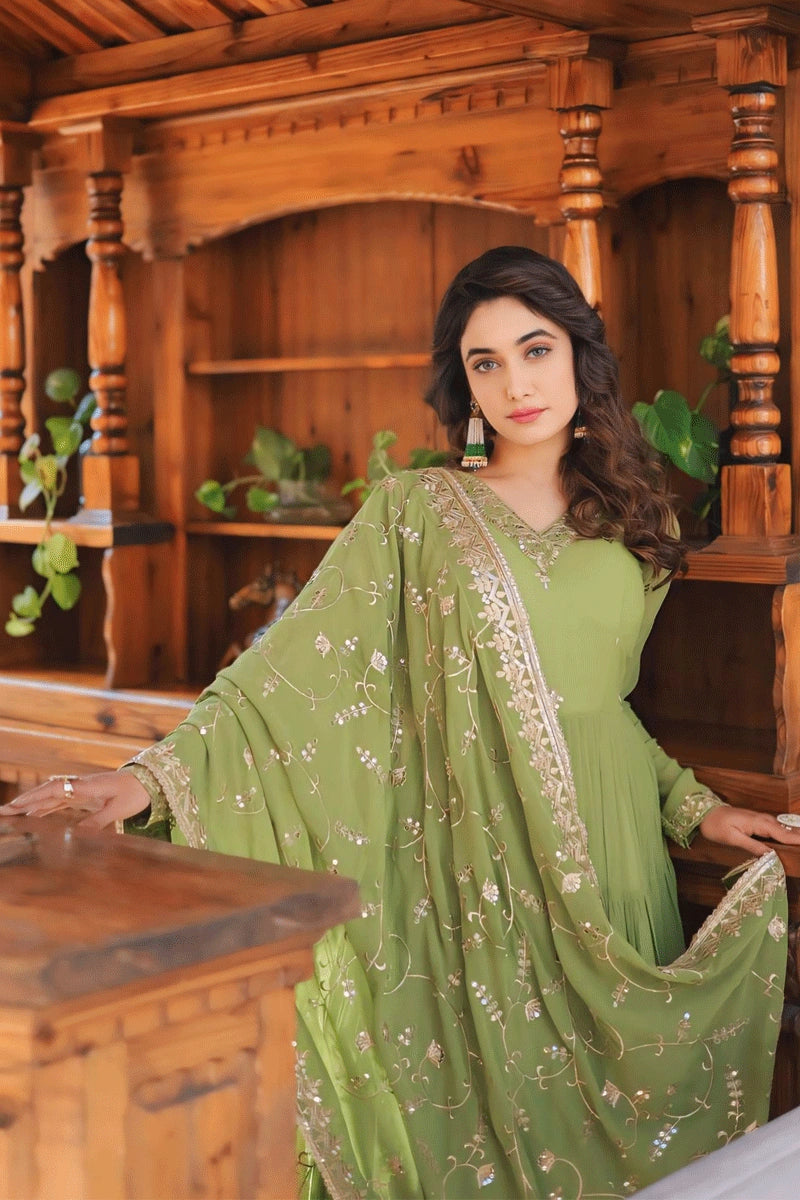 5 Layer Light Green Colour Gown For Diwali Special Outfits - Anaya Designer Studio Green / M 5 Layer Light Green Colour Gown For Diwali Special Outfits - Anaya Designer Studio Green / M