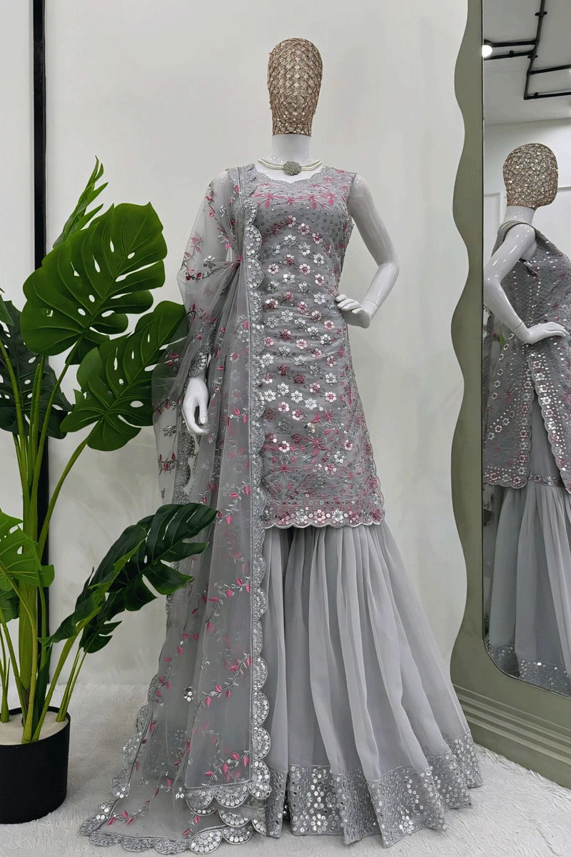 grey colour sharara suit fo diwali