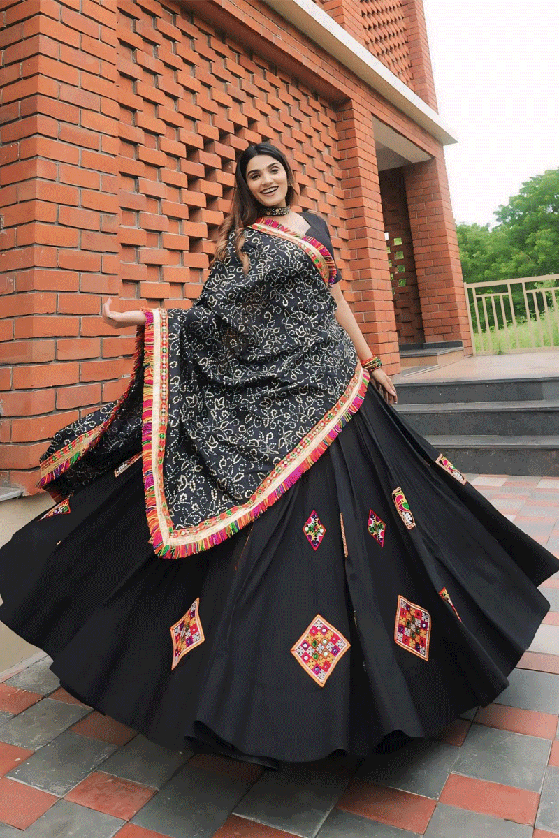 heavy flair black lehenga for navratri