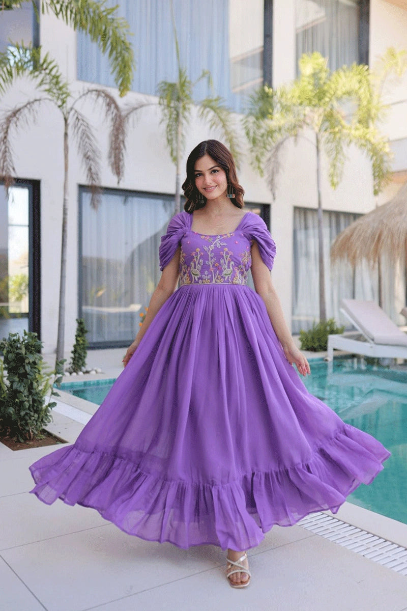 Party Wear Long Dress For Karwa Chauth
