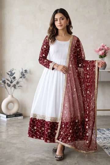 heavy flair embroidery gown with dupatta
