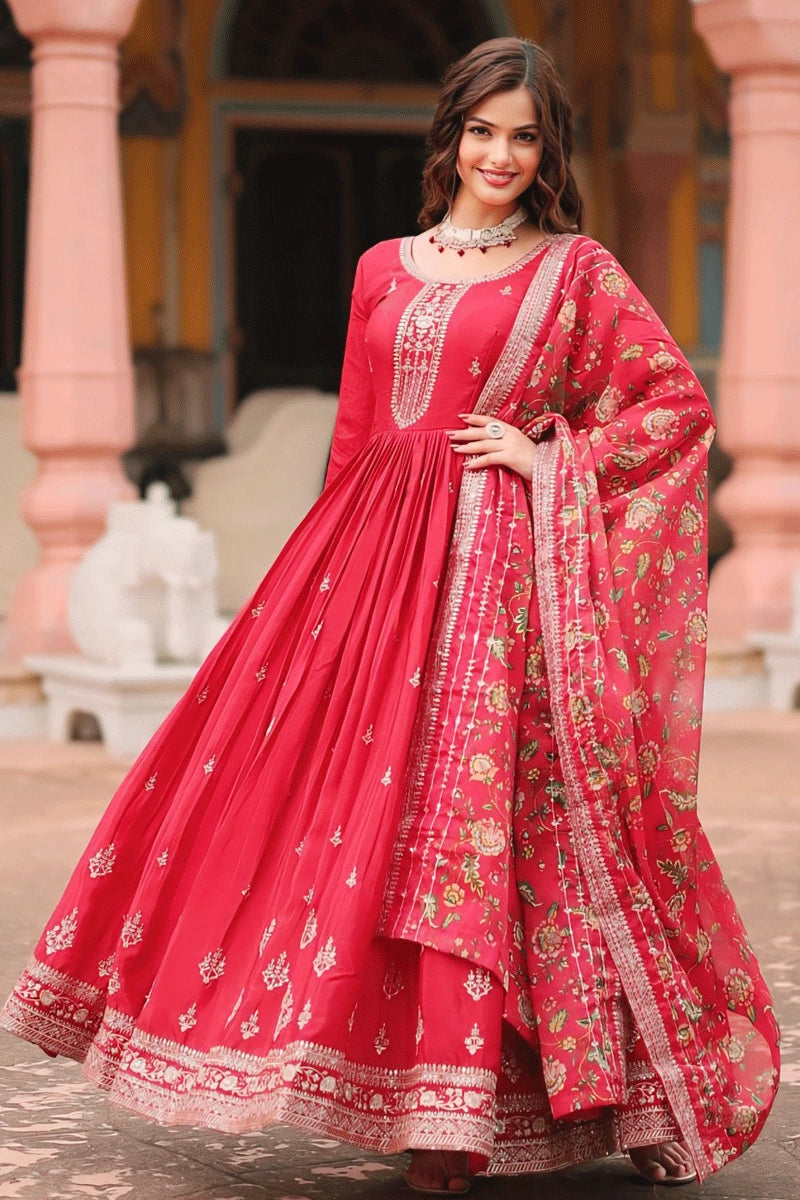 full sleeve red gown for karwa chauth