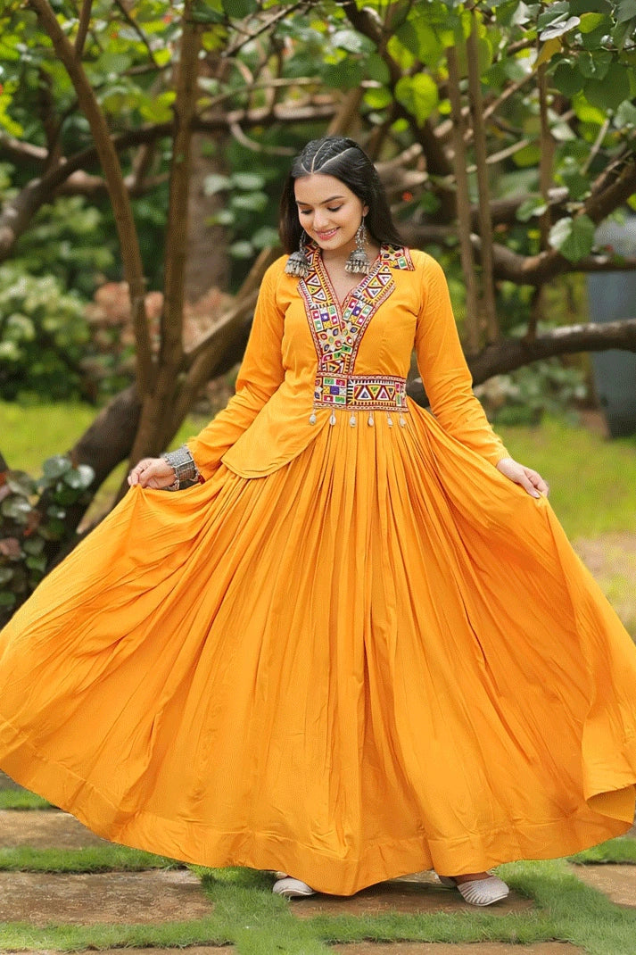 heavy flair long yellow gown