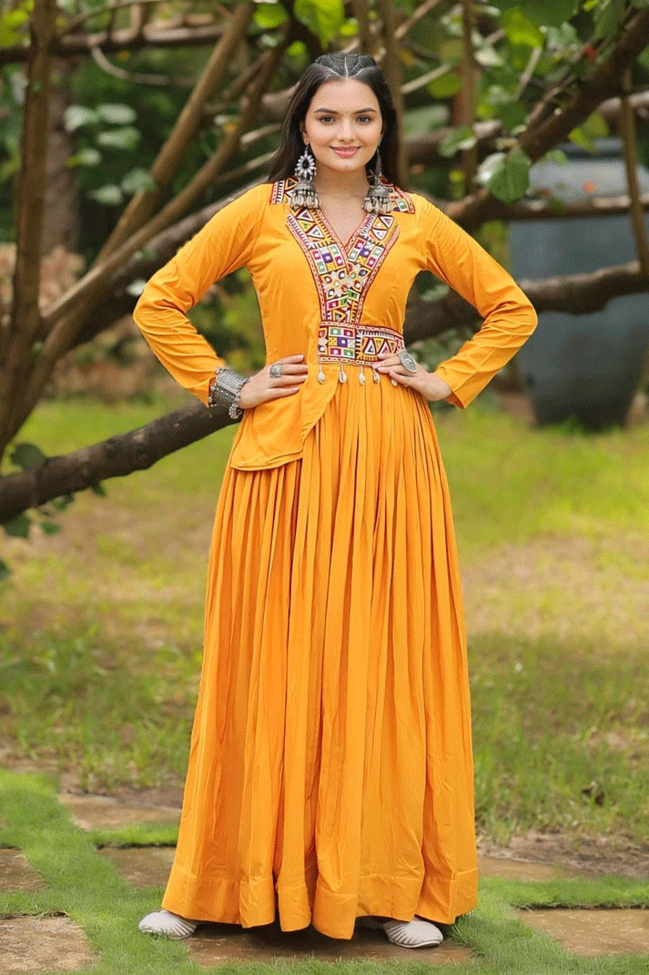 heavy flair long yellow gown