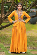 heavy flair long yellow gown