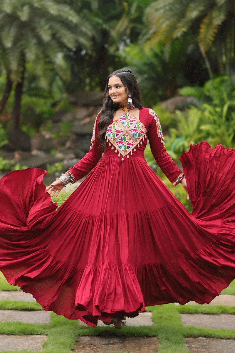 heavy flair maroon gown for garba