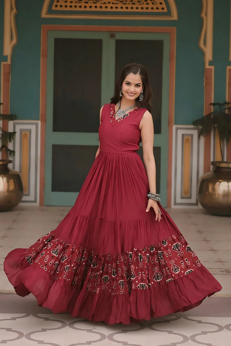 heavy flair maroon gown for navratri