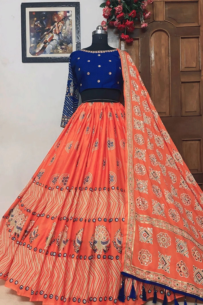 heavy flair orange chaniya choli