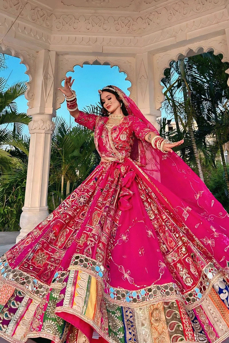 rajashthani style pink lehenga choli for garba