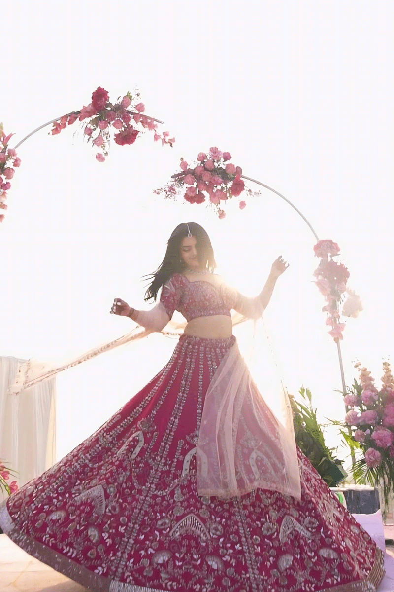 heavy flair pink lehenga for bridal