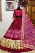 heavy flair rani pink lehenga with golden patta