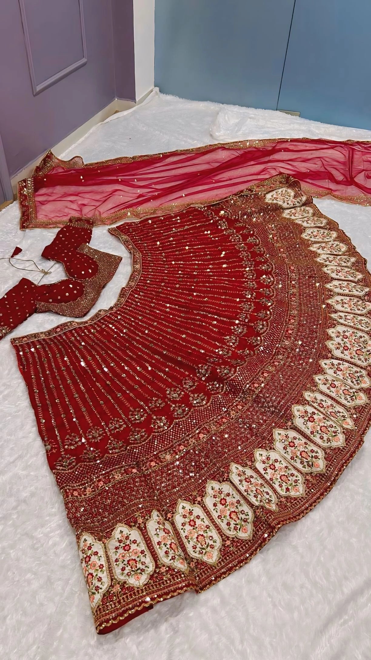 heavy flair red bridal lehenga for wedding