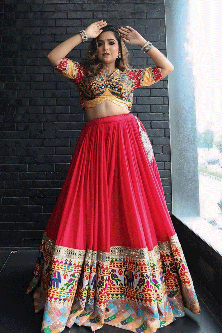 red  colour chaniya choli f0r garba