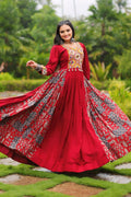 heavy flair red gown for navratri