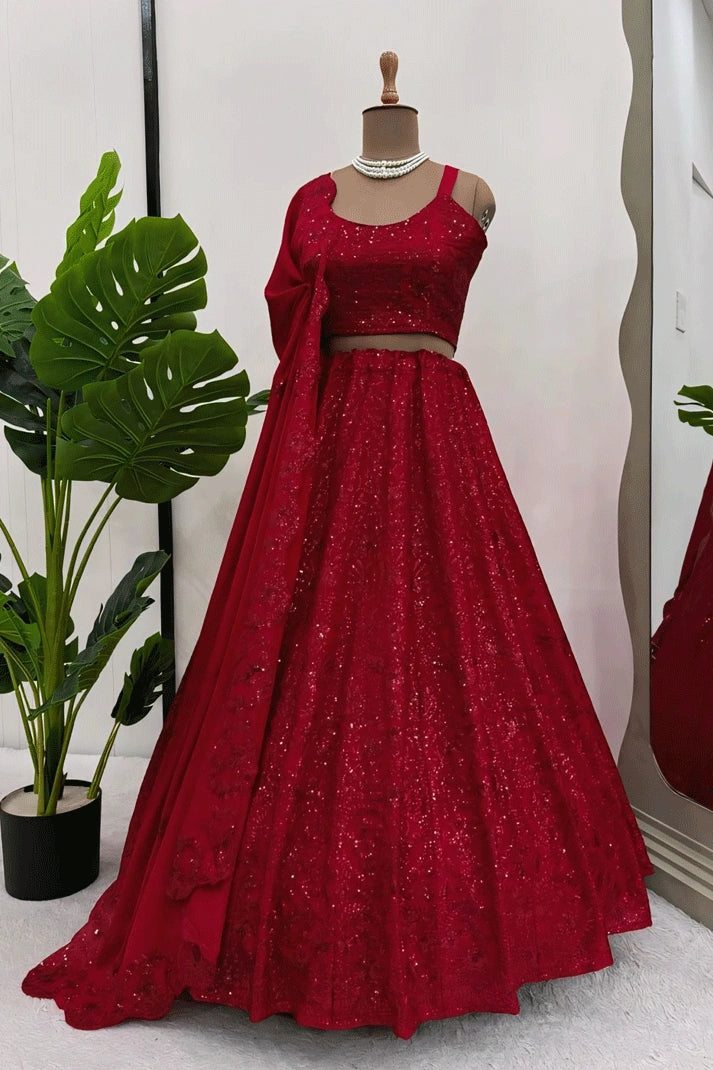 heavy flair red lehenga for women