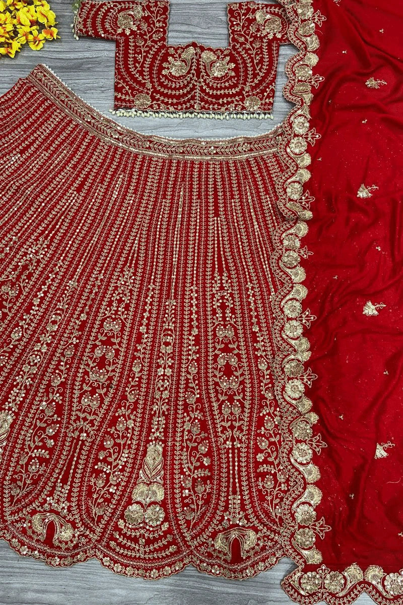 heavy flar red lehenga with dupatta