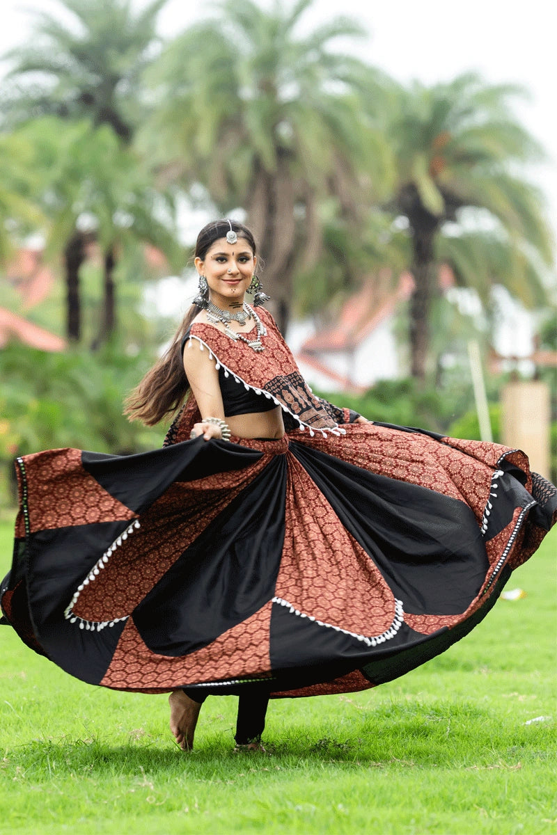 heavy flare black and maroon chaniya choli