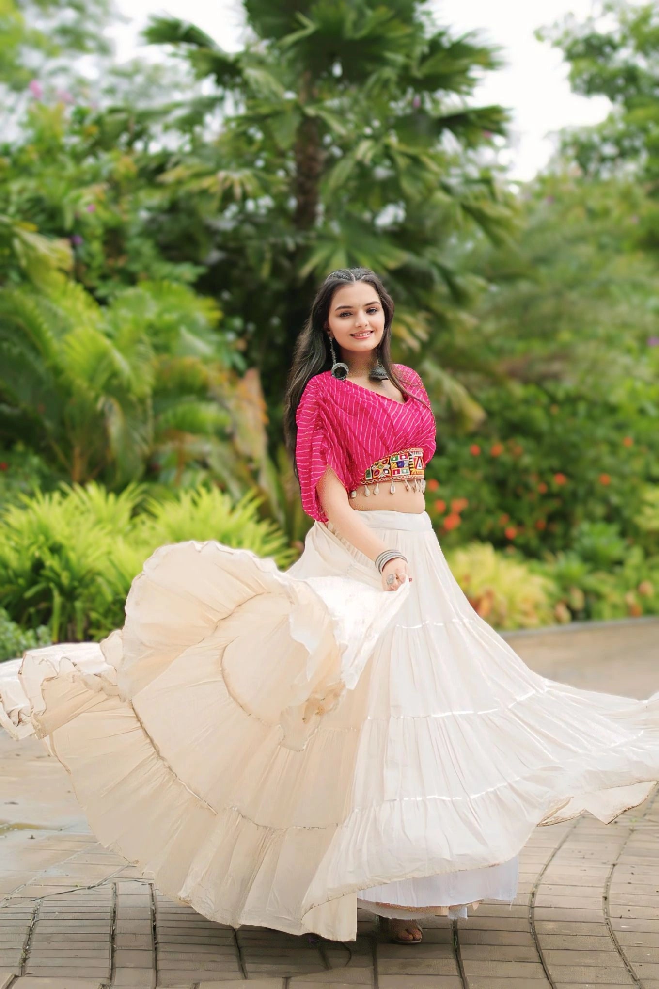 heavy flare white lehenga for garba